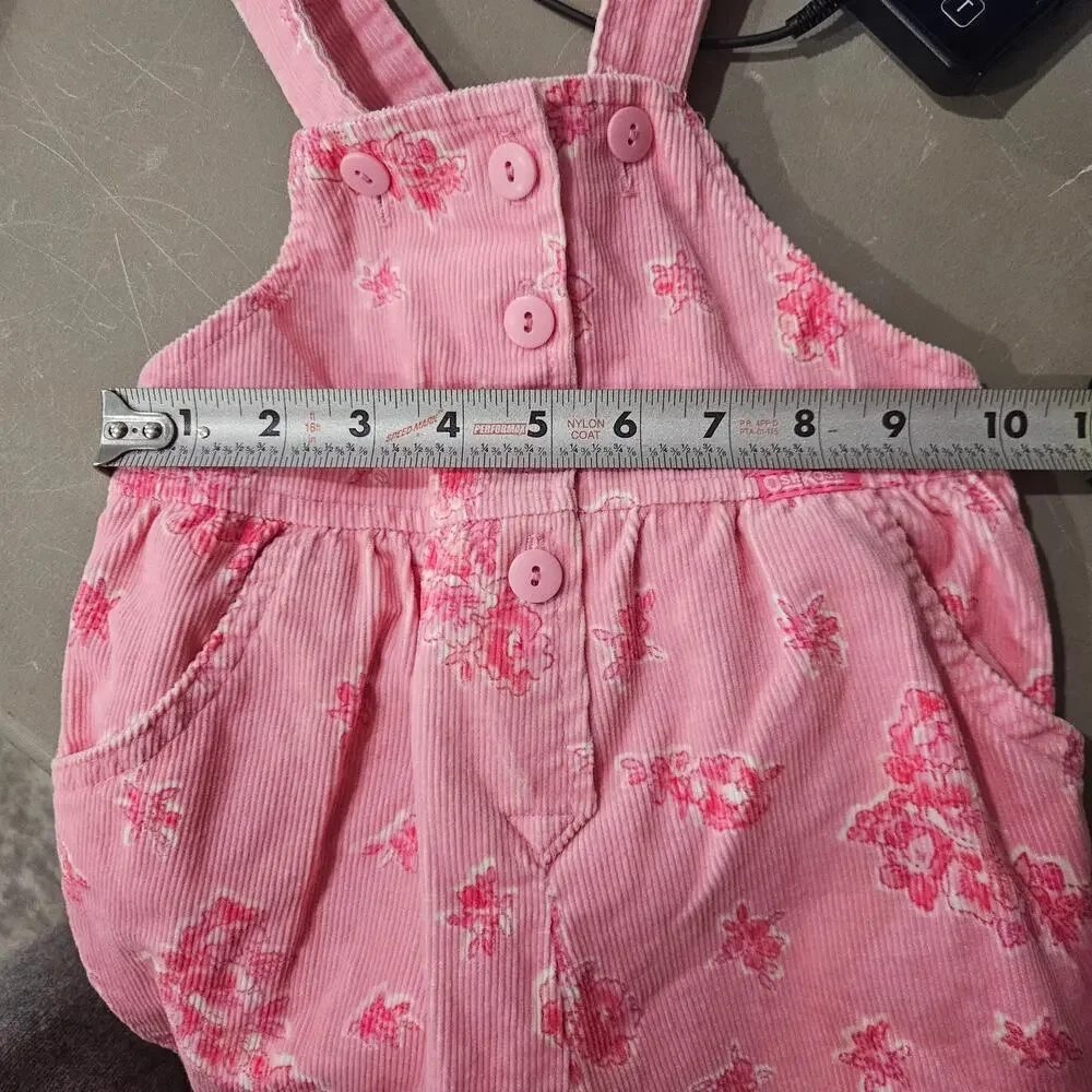 Vintage Oshkosh Bgosh Pink Corduroy Floral Overalls Size 12 Month